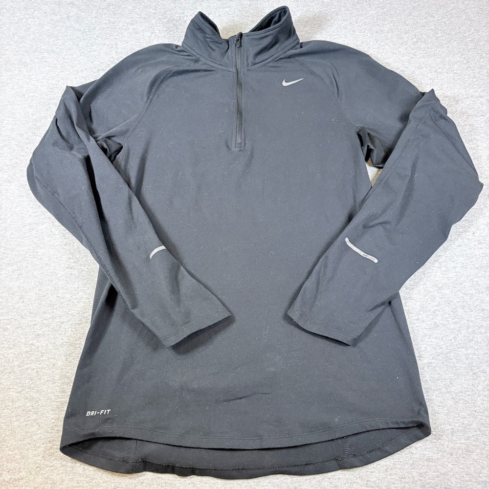 Nike Dri-Fit 1/4 Zip Pullover Running Shirt Womens Small Black Reflective Trim